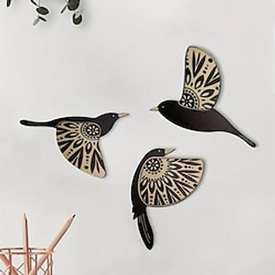Bird Wood Wall Sign, Wooden Pattern Round Plaque Sign Wall Decor Accessories, For Home Decor Room Decor Household Items Lightinthebox