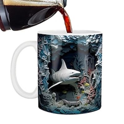 3D Shark Coffee Mugs, Ceramic Novelty Coffee Mug, 3D Elegant Mug, Shark Coffee Cups, 3D Drinking Tea Cup, 3D Printed Cups, 3D Gift Mugs for Drinking Coffee Tea Events Gifts Home Decoration Lightinthebox