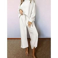 Women's Loungewear Sets Pure Color Sport Casual Comfort Home Daily Going out Polyester Breathable Crew Neck Long Sleeve Pant Elastic Waist Fall Winter Black White Lightinthebox - thumbnail