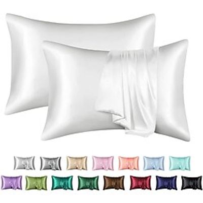 2PCS Solid Color Simulated Silk Microfiber Ice Silk Satin Pillowcase Home Bedroom Pillowcase miniinthebox