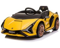 Megastar 6388DX Electric Ride On 12V Licensed Super Sport Car Lamborghini Roadster Battery Powered Sports Car Toy With 2 Speeds, Parent Control, Sound System, LED Headlights & Hydraulic Doors - Yellow (UAE Delivery Only)