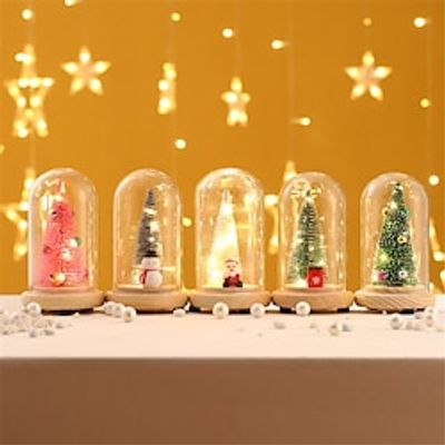 Wooden Glass Cover Illuminated Mini Christmas Tree Christmas Gift Table Creative Small Ornaments Christmas Decorations 1PC Lightinthebox