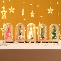 Wooden Glass Cover Illuminated Mini Christmas Tree Christmas Gift Table Creative Small Ornaments Christmas Decorations 1PC Lightinthebox - thumbnail