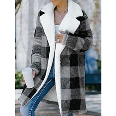 Women's Sherpa jacket Comtemporary Stylish Casual Street Style Print Street Casual Daily Casual Daily Coat Fleece Long Gray Fall Winter Open Front Lapel Regular Fit S M L XL XXL 3XL Lightinthebox
