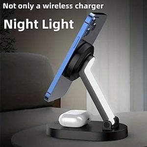2-in-1 Magnetic Wireless Charging Adjustable Stand  Night Light Desktop Mobile Phone Wireless Charger miniinthebox