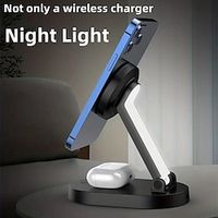 2-in-1 Magnetic Wireless Charging Adjustable Stand  Night Light Desktop Mobile Phone Wireless Charger miniinthebox - thumbnail
