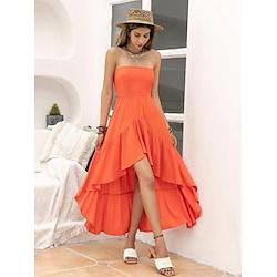 Women's Jumper Dress Maxi Dress Ruched Hawaiian Strapless Sleeveless Orange Color Lightinthebox