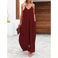 Women's Jumpsuit Backless Pocket Solid Color V Neck Basic Street Daily Regular Fit Sleeveless Black Wine Army Green S M L Summer Lightinthebox