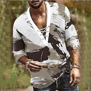 Men's T shirt Tee 3D Print Graphic Patterned V Neck Street Daily Drawstring 3D Half Sleeve Tops Casual Fashion Comfortable White / Beach miniinthebox
