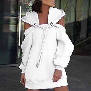 Women's Pullover Hoodie Sweatshirt Plain Cold Shoulder Casual Streetwear Streetwear Hoodies Sweatshirts  White miniinthebox