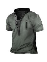 Men's Outdoor Zip Retro Print Tactical Heney Short Sleeve T-Shirt