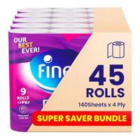 Fine Tissue Toilet Rolled Deluxe + 140X4 Plies (Pack of 45)