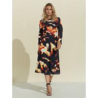 Chiffon Print Boat Neck Midi Dress