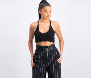 Womens Knitted Crop Top  Black