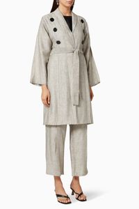 Buttoned Linen Jacket & Pants Set