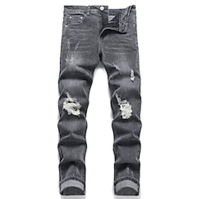 Men's Jeans Trousers Denim Pants Button Pocket Ripped Plain Comfort Breathable Outdoor Daily Going out Fashion Casual Black miniinthebox