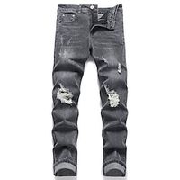 Men's Jeans Trousers Denim Pants Button Pocket Ripped Plain Comfort Breathable Outdoor Daily Going out Fashion Casual Black miniinthebox