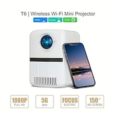 Mini WiFi Projector T6 HD 1080P 6000LUX Portable Wireless Mirorring Screen For Smartphone Electric Focus Compitable With PCTV BOXLaptopTV StickPS4 Lightinthebox