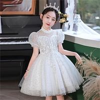 Kids Girls' Party Dress Solid Color Short Sleeve Long Sleeve Formal Performance Anniversary Sequins Ruched Princess Beautiful Polyester Knee-length Party Dress Spring Fall Winter 3-12 Years 2306 Lightinthebox - thumbnail