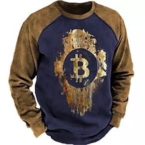 Men's Sweatshirt Pullover Royal Blue Crew Neck Color Block Graphic Prints Bitcoin Patchwork Print Daily Sports Holiday 3D Print Streetwear Designer Casual Spring   Fall Clothing Apparel Hoodies Lightinthebox