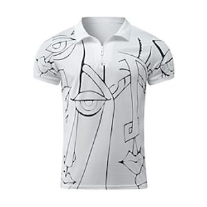 Men's Golf Shirt 3D Print Graphic Patterned Turndown Street Daily Zipper Short Sleeve Tops Casual Fashion Comfortable White Lightinthebox