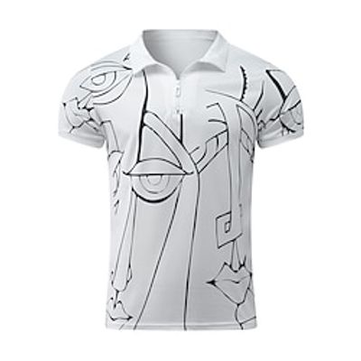 Men's Golf Shirt 3D Print Graphic Patterned Turndown Street Daily Zipper Short Sleeve Tops Casual Fashion Comfortable White Lightinthebox