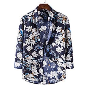 Men's Shirt Other Prints Floral Graphic Long Sleeve Casual Tops Casual Navy Blue miniinthebox