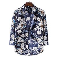 Men's Shirt Other Prints Floral Graphic Long Sleeve Casual Tops Casual Navy Blue miniinthebox - thumbnail