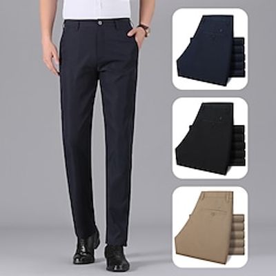Men's Formal Fashion Dress Pants Chinos Trousers Pocket Pants Business Casual Stretchy Solid Color Comfort Breathable Mid Waist Black Khaki Navy Blue 34 35 36 38 40 Lightinthebox