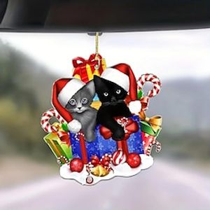 Christmas Cat Pendant, 2D Acrylic Decoration Pendant, Car Accessories, Interior Rearview Mirror Decoration Pendant, Bag And Keychain Accessories miniinthebox
