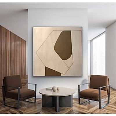 Hand painted Abstract Beige And Gold Painting on Canvas Gold abstract Art Custom Oil Painting Textured Handmade Minimalist Art painting Wall Decoration for home Lightinthebox