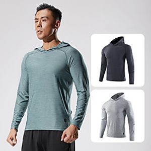 Men's Long Sleeve Running Shirt Tee Tshirt Hoodie Top Athletic Athleisure Quick Dry Lightweight Breathable Fitness Gym Workout Performance Running Jogging Sportswear Solid Colored Normal Black Blue miniinthebox