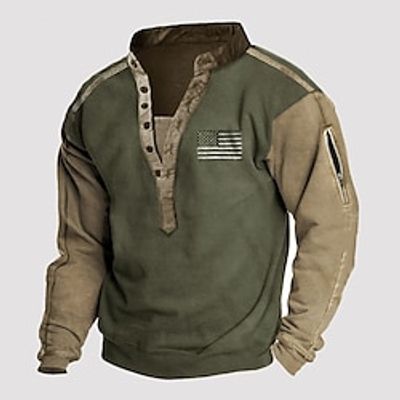 Men's Sweatshirt Army Green Standing Collar Color Block National Flag Patchwork Sports  Outdoor Daily Holiday Streetwear Basic Casual Spring   Fall Clothing Apparel Hoodies Sweatshirts  Lightinthebox