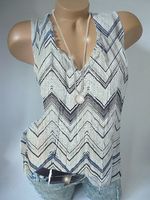 Tie Collar Striped Sleeveless T-shirt - thumbnail