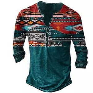 Men's Henley Shirt Tee Graphic Tribal Henley Clothing Apparel 3D Print Outdoor Casual Long Sleeve Button-Down Print Fashion Designer Comfortable Lightinthebox