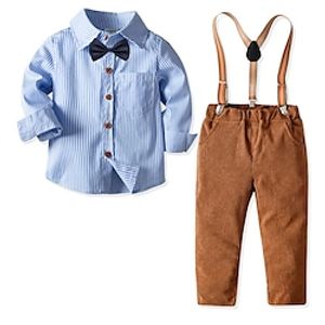 Kids Boys Shirt  Pants Clothing Set 2 Pieces Long Sleeve Light Blue Stripe Bow Street Outdoor Cool Gentle Regular 2-6 Years Lightinthebox