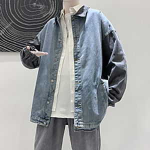 Men's Denim Jacket Solid Colored Streetwear Fall Regular Daily Long Sleeve Cotton Coat Tops Blue miniinthebox
