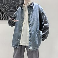 Men's Denim Jacket Solid Colored Streetwear Fall Regular Daily Long Sleeve Cotton Coat Tops Blue miniinthebox - thumbnail
