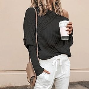 Women's Pullover Sweater Jumper Jumper Ribbed Knit Knitted Cold Shoulder Pure Color Crew Neck Stylish Casual Outdoor Daily Winter Fall Black Army Green S M L miniinthebox