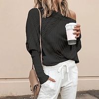 Women's Pullover Sweater Jumper Jumper Ribbed Knit Knitted Cold Shoulder Pure Color Crew Neck Stylish Casual Outdoor Daily Winter Fall Black Army Green S M L miniinthebox - thumbnail