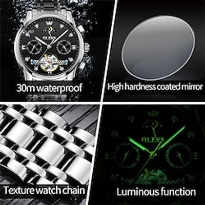 New Olevs Olevs Brand Men'S Watches Luminous Moon Phase Calendar Week Display Automatic Mechanical Watch Business Casual Skeleton Men'S Waterproof Wristwatch Tide Lightinthebox