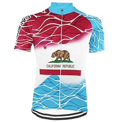 21Grams Men's Short Sleeve Cycling Jersey Blue California Republic Bike Top Mountain Bike MTB Road Bike Cycling Spandex Polyester Breathable Quick Dry Moisture Wicking Sports Clothing Apparel Lightinthebox