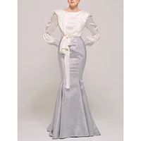 Mermaid  Trumpet Mother of the Bride Dress Wedding Guest Party Scoop Neck Sweep  Brush Train Stretch Satin Long Sleeve with Bow(s) Ruching 2023 Lightinthebox - thumbnail