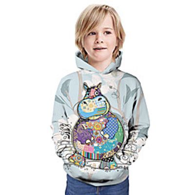 Kids Boys' Hoodie  Sweatshirt Long Sleeve 3D Print Graphic Animal Unisex Blue Children Tops Summer Active Daily Wear Christmas Regular Fit 3-13 Years Lightinthebox
