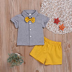 Kids Girls' Clothing Set Short Sleeve Gray Solid Colored Bow Active Regular 2-6 Years Lightinthebox