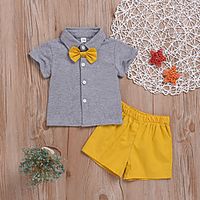 Kids Girls' Clothing Set Short Sleeve Gray Solid Colored Bow Active Regular 2-6 Years Lightinthebox - thumbnail