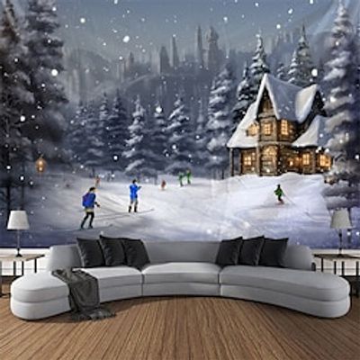 Snow Ski House Hanging Tapestry Wall Art Large Tapestry Mural Decor Photograph Backdrop Blanket Curtain Home Bedroom Living Room Decoration miniinthebox