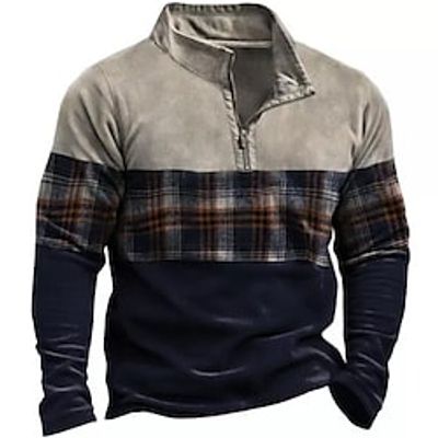 Men's Zip Up Sweatshirt Pullover Navy Blue Half Zip Plaid Graphic Prints Zipper Print Daily Sports 3D Print Basic Designer Casual Spring   Fall Clothing Apparel Hoodies Sweatshirts  Lightinthebox