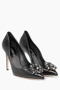 Black Kate Iguana-Embossed Crystal-Embellished Pumps
