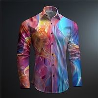 Flame Men's Subcultural Casual 3D Printed Shirt Party Street Vacation Spring  Summer Turndown Long Sleeve Blue Purple S M L 4-Way Stretch Fabric Shirt Lightinthebox